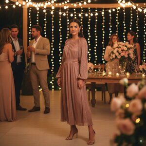 Moon River Pleated Metallic Dress with Side Cutout in Pink Size Small NWT